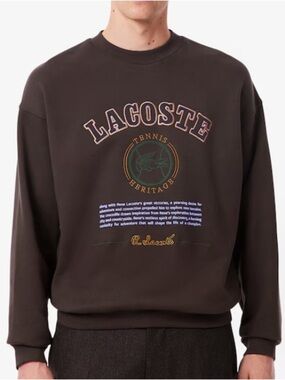 Lacoste Tennis Heritage Crew Neck Sweatshirt Embroidered Brown Men’s Sz L